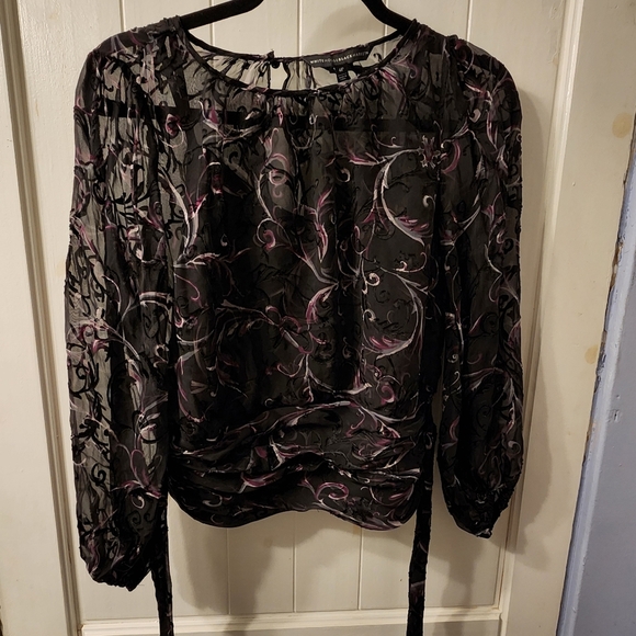 White House Black Market Sheer Black blouse size 4P - Picture 2 of 7